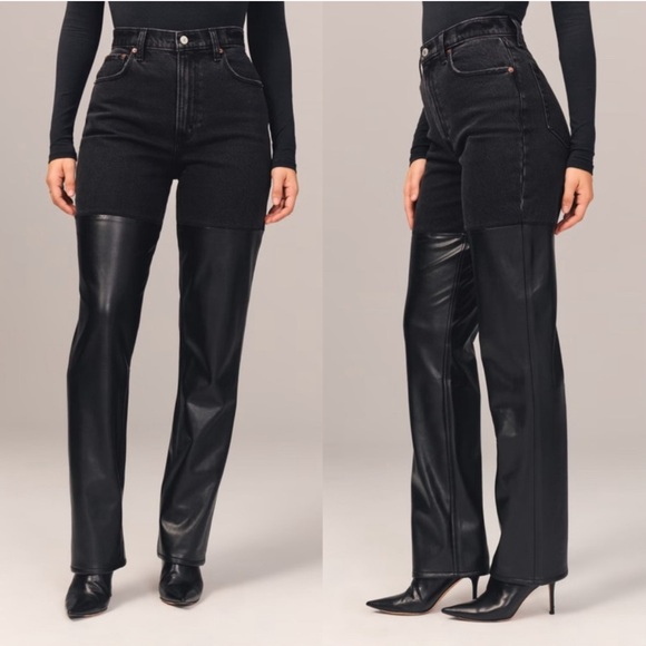 Abercrombie & Fitch Denim - Abercrombie & Fitch Ultra High Rise 90s Straight Jeans Faux Leather Curve Love